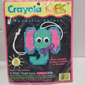 New Girls Boy Vintage 90s 1991 Dimensions Crayola Kids Craft Elephant Necklace